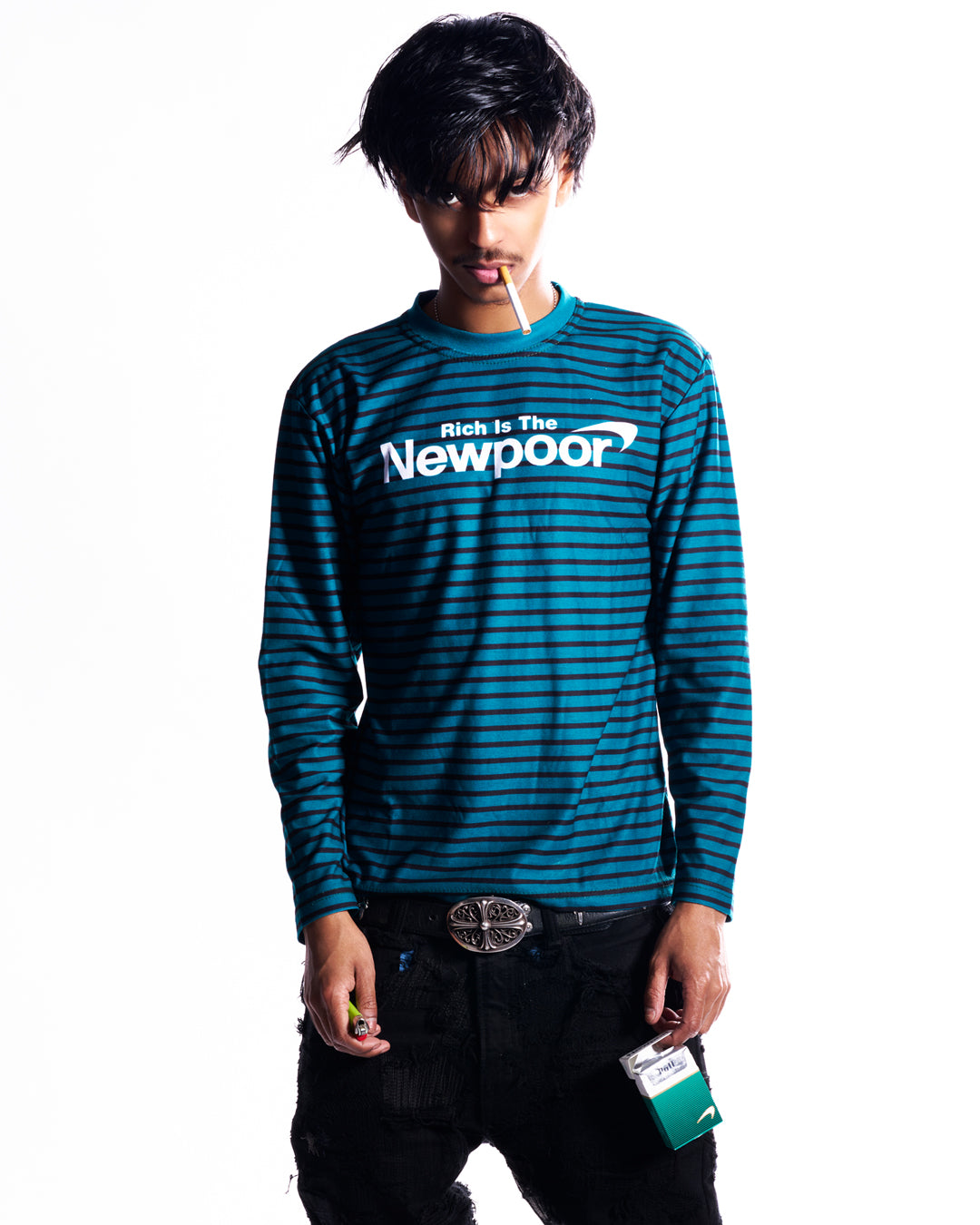 Green 'NewPoor' Long Sleeve Tee